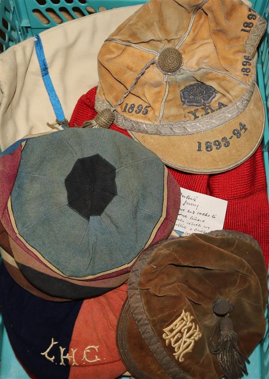 A late 19th/early 20th century Uppingham and Leeds High School sporting caps,